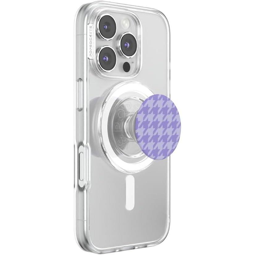 image:imagePopSockets Phone Grip for MagSafe with Kickstand Magnetic Stand Swappable Top Secure Hold for iPhone MagSafe Cases Phone amp Tablet Grip Lilac Houndstooth