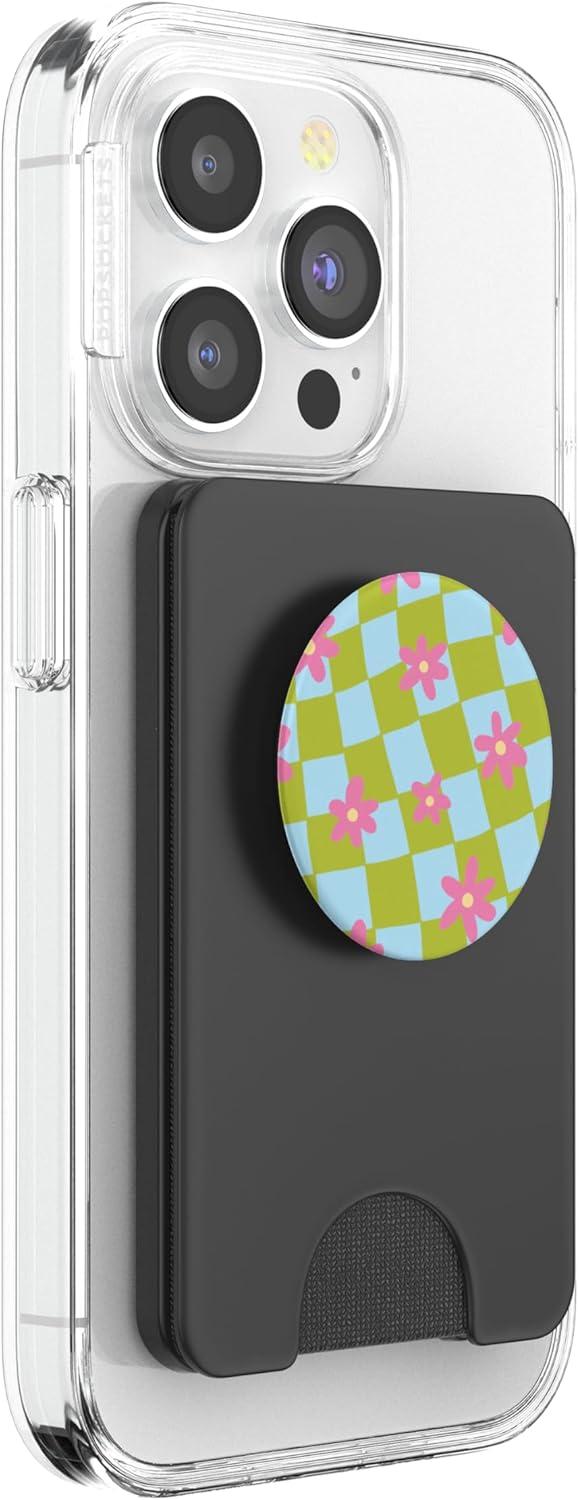 image:imagePopSockets Phone Grip Wavy Floral Green Checker PopSockets PopGrip for MagSafeMagnetic PopWallet
