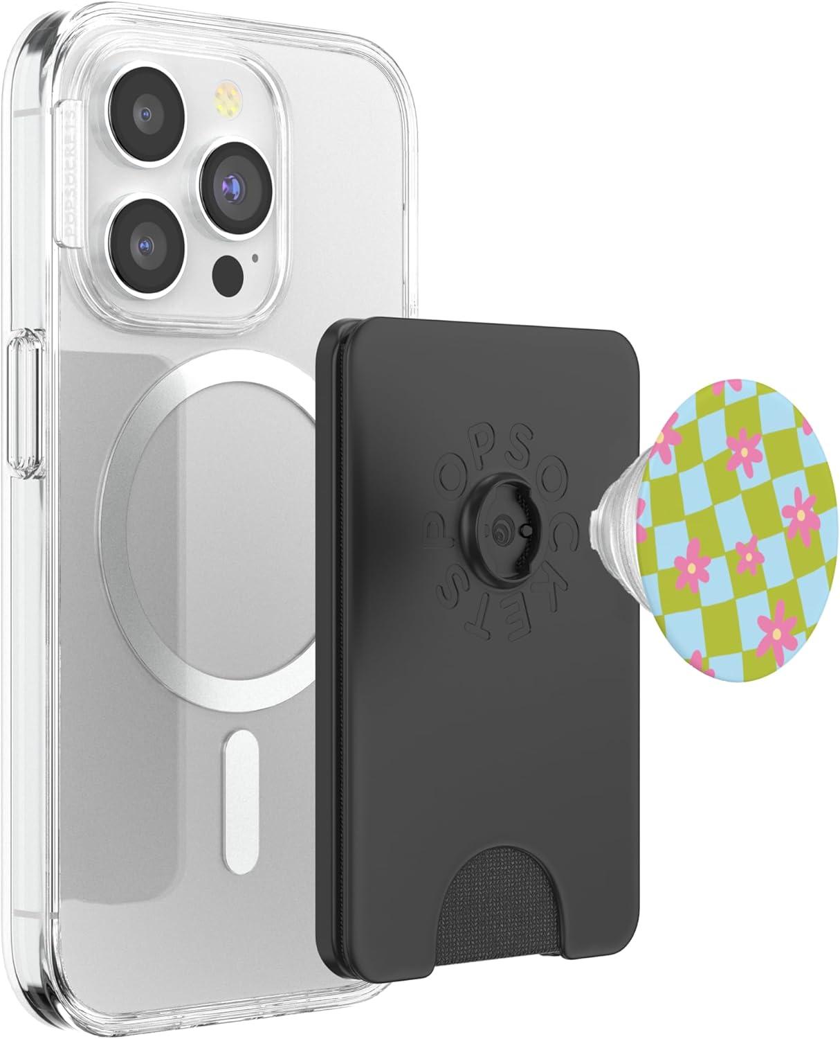 image:imagePopSockets Phone Grip Wavy Floral Green Checker PopSockets PopGrip for MagSafeMagnetic PopWallet