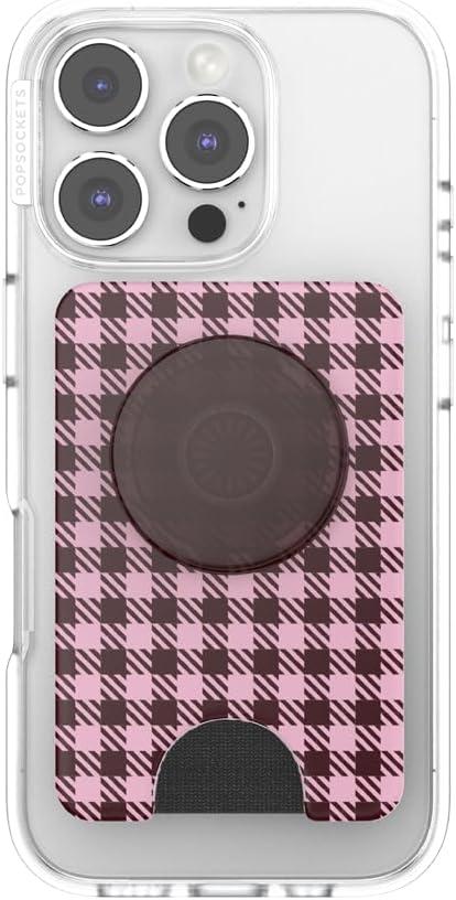 image:imagePopSockets Phone Wallet with Expanding Grip Phone Card Holder Wireless Charging Compatible Wallet Compatible with MagSafe Black Cherry Gingham