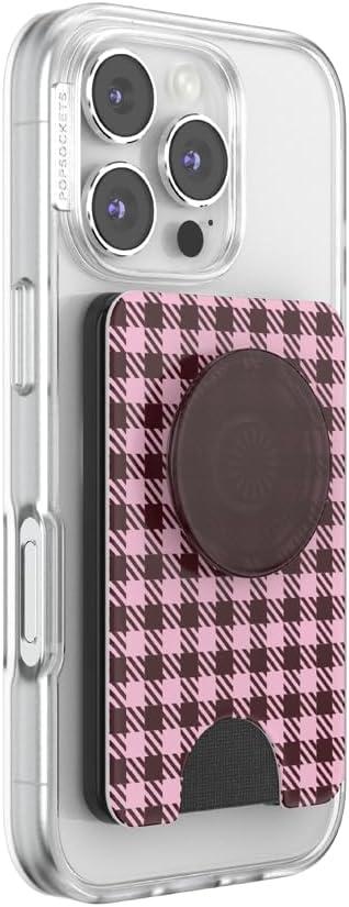 image:imagePopSockets Phone Wallet with Expanding Grip Phone Card Holder Wireless Charging Compatible Wallet Compatible with MagSafe Black Cherry Gingham