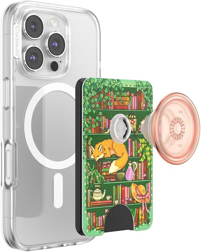 image:imagePopSockets Phone Wallet with Expanding Grip Phone Card Holder Wireless Charging Compatible Wallet Compatible with MagSafe Storied Shelves Green