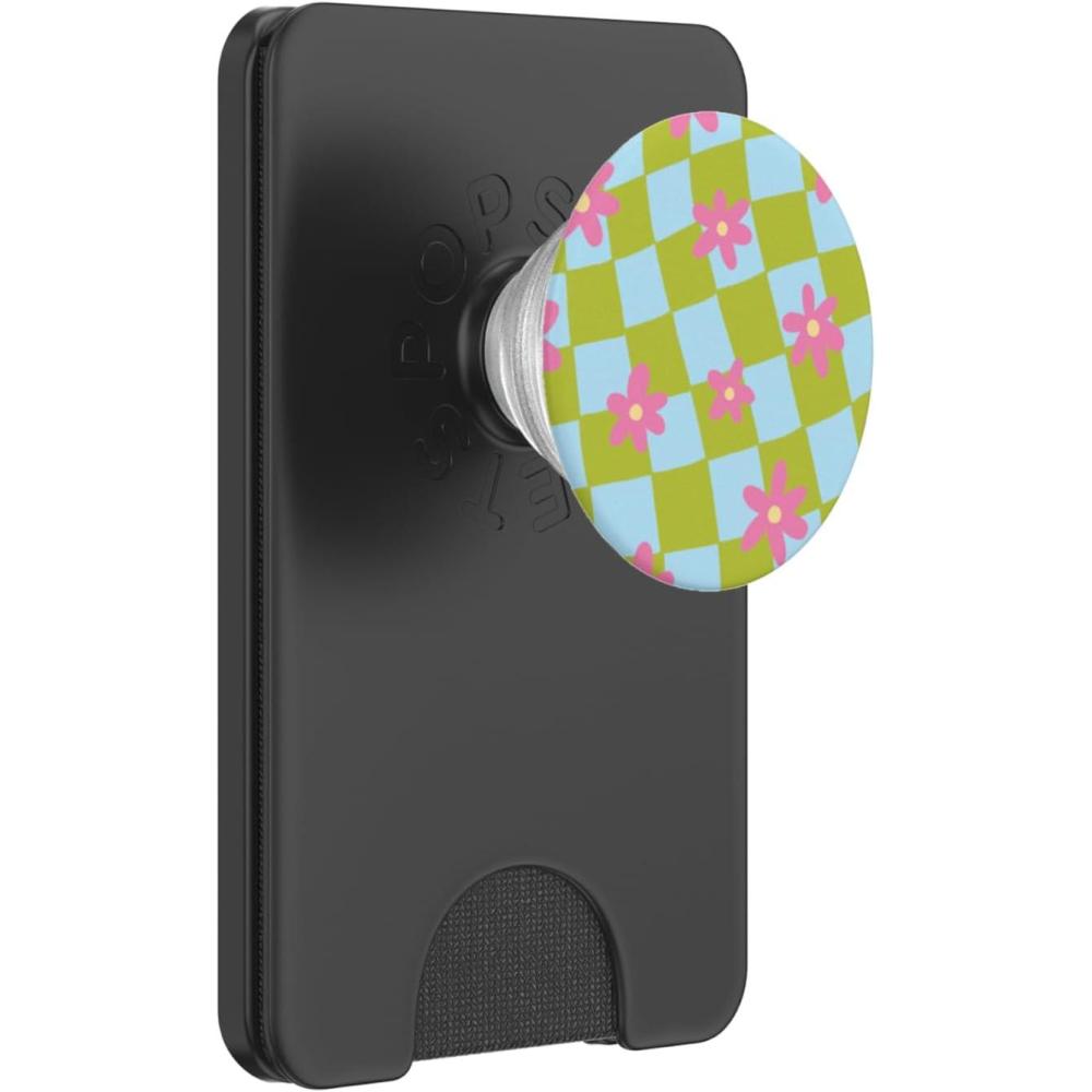 image:imagePopSockets Phone Grip  Wavy Floral Green Checker PopSockets PopGrip for MagSafeMagnetic PopWallet