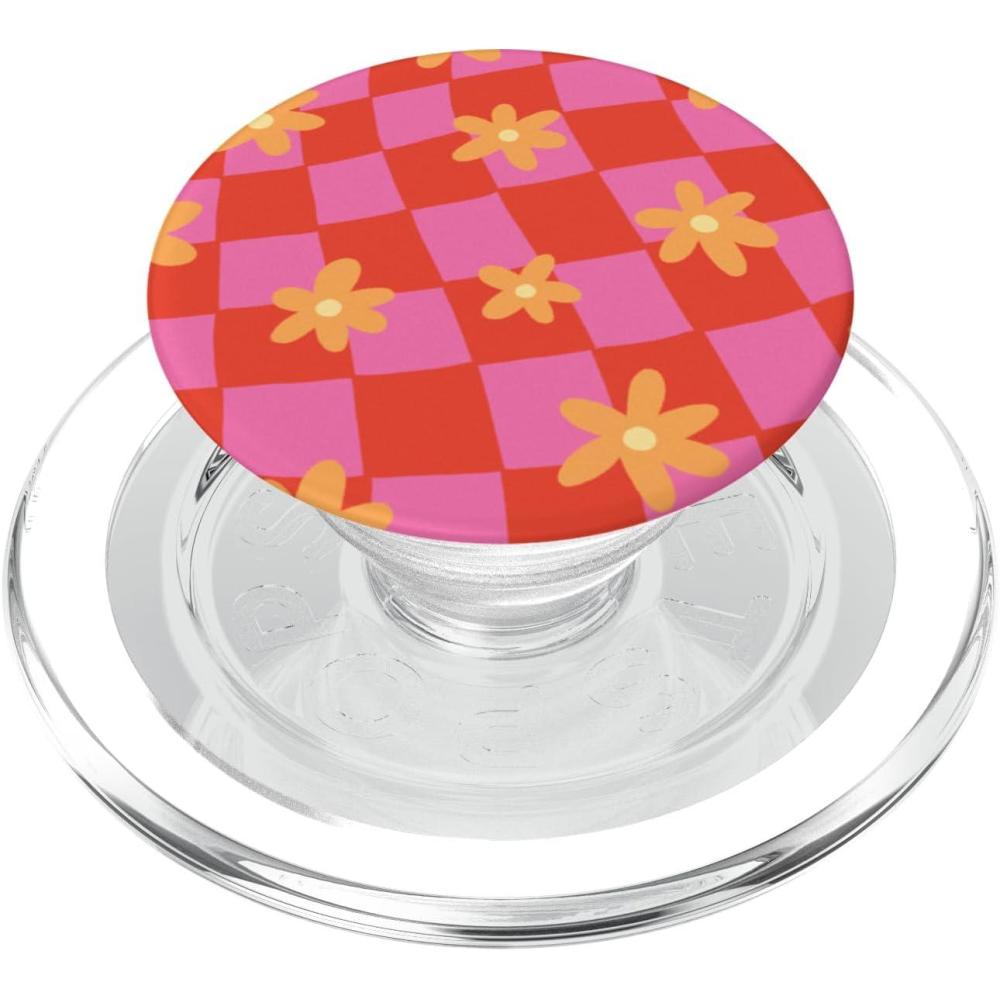 image:imagePopSockets Phone Grip  Wavy Floral Pink Checker PopSockets PopGrip for MagSafeMagnetic PopGrip