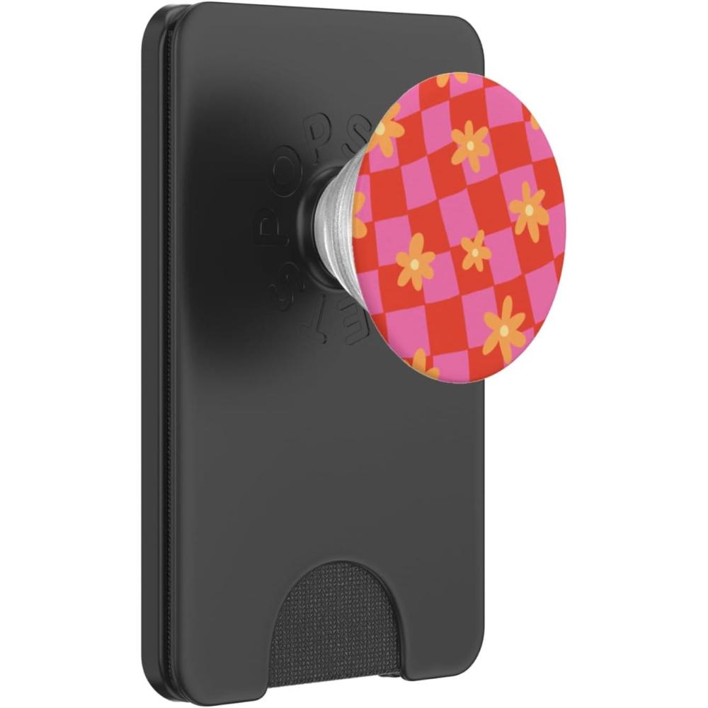 image:imagePopSockets Phone Grip  Wavy Floral Pink Checker PopSockets PopGrip for MagSafeMagnetic PopWallet