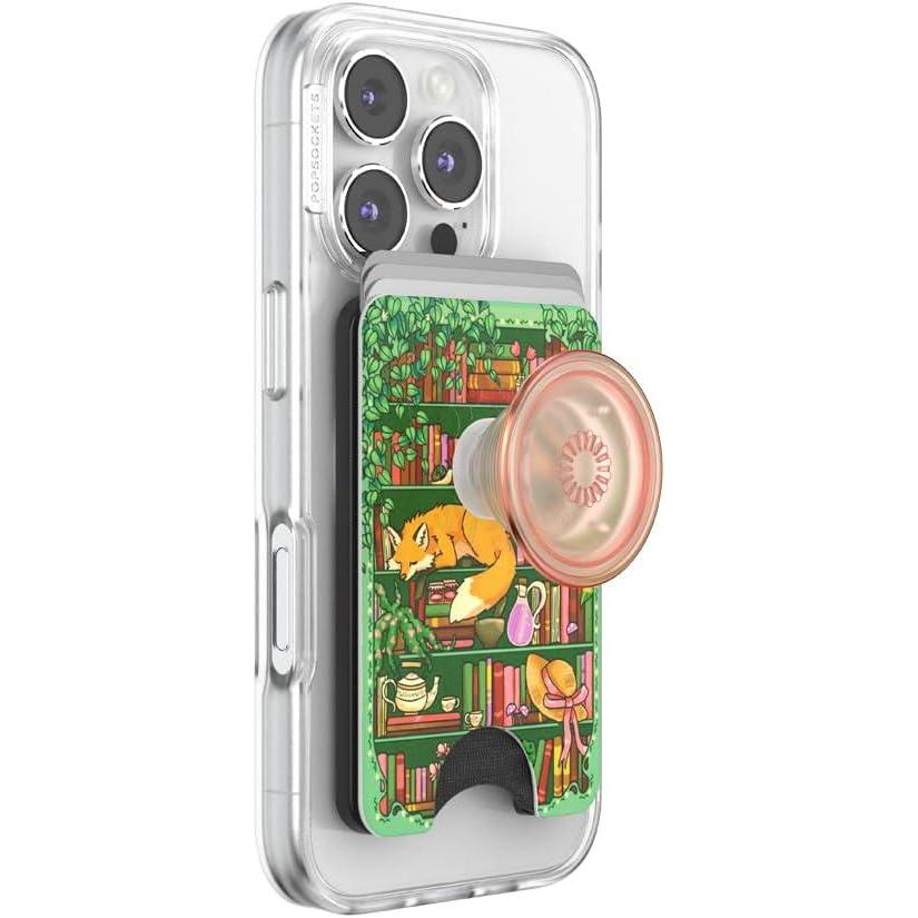 image:imagePopSockets Phone Wallet with Expanding Grip Phone Card Holder Wireless Charging Compatible Wallet Compatible with MagSafe Storied Shelves Green
