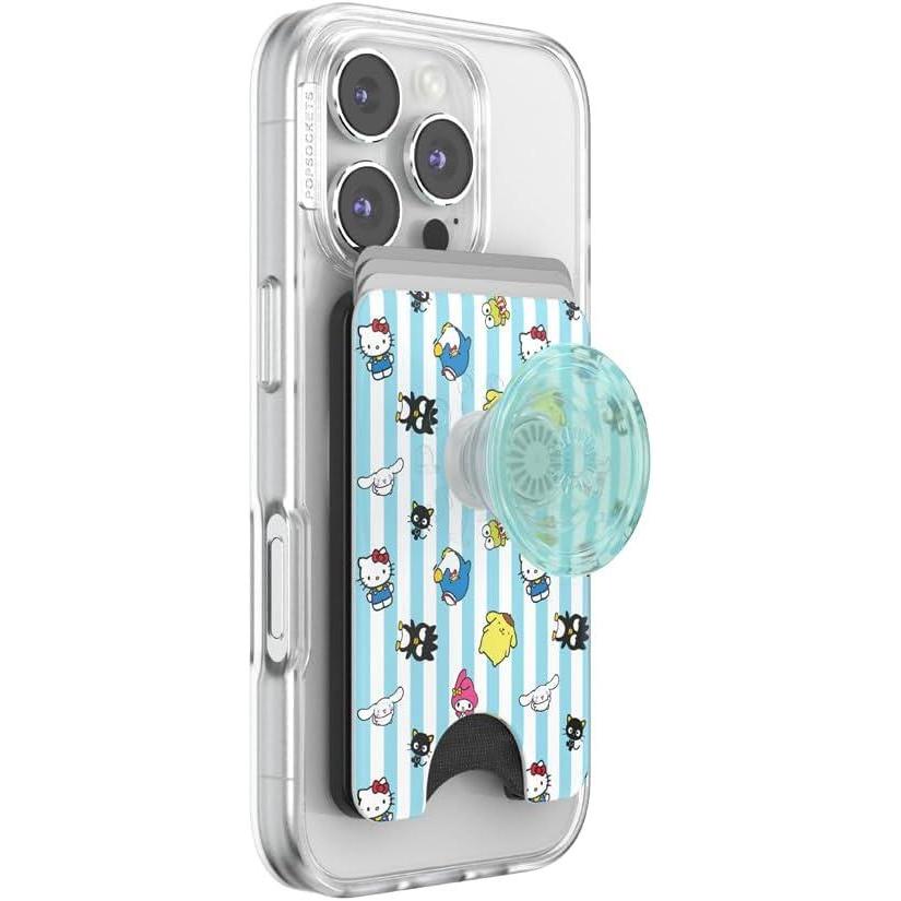 image:imagePopSockets Phone Wallet with Expanding Grip Phone Card Holder Wireless Charging Compatible Wallet Compatible with MagSafe Sanrio  Hello Kitty and Friends Stripe
