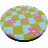 PopSockets Phone Grip – Wavy Floral Green Checker PopSockets PopGrip for MagSafe(Adhesive PopGrip)