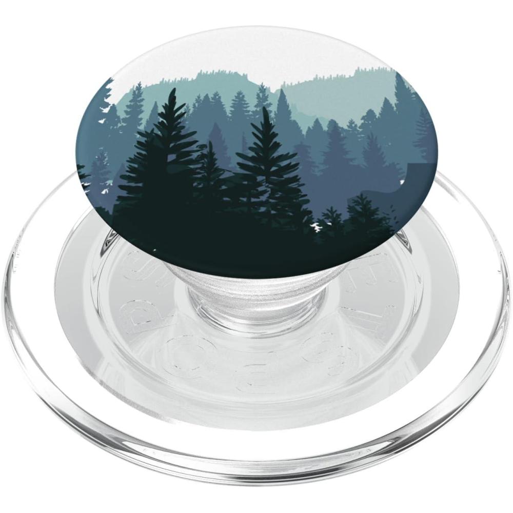 image:imagePine Tree Mountain Scene Teal Forest Pattern for Women Men PopSockets PopGrip for MagSafeMagnetic PopGrip