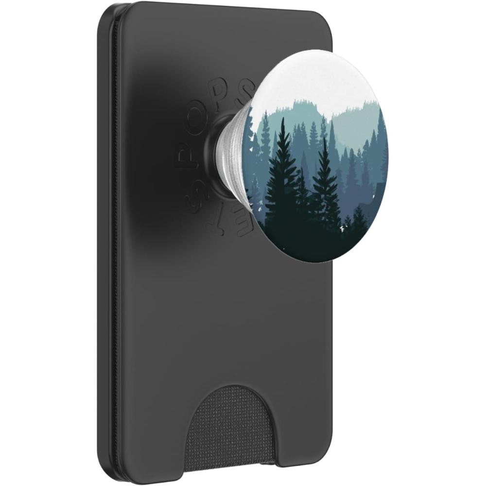 image:imagePine Tree Mountain Scene Teal Forest Pattern for Women Men PopSockets PopGrip for MagSafeMagnetic PopWallet