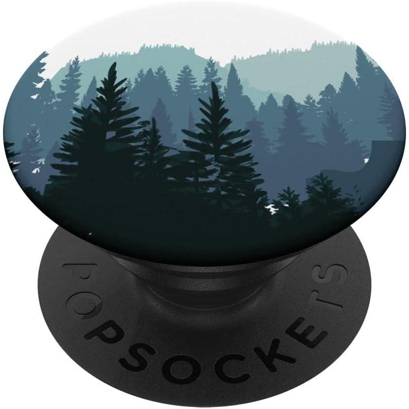 image:imagePine Tree Mountain Scene Teal Forest Pattern for Women Men PopSockets PopGrip for MagSafeforest PopGrip