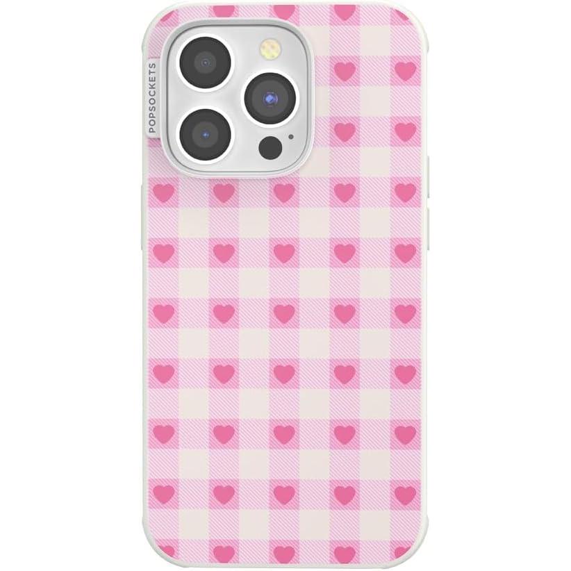 image:imagePopSockets iPhone 14 Pro Case with MagSafe Phone Case for iPhone 14 Pro Grip Sold Separately Wireless Charging Compatible Blush Gingham