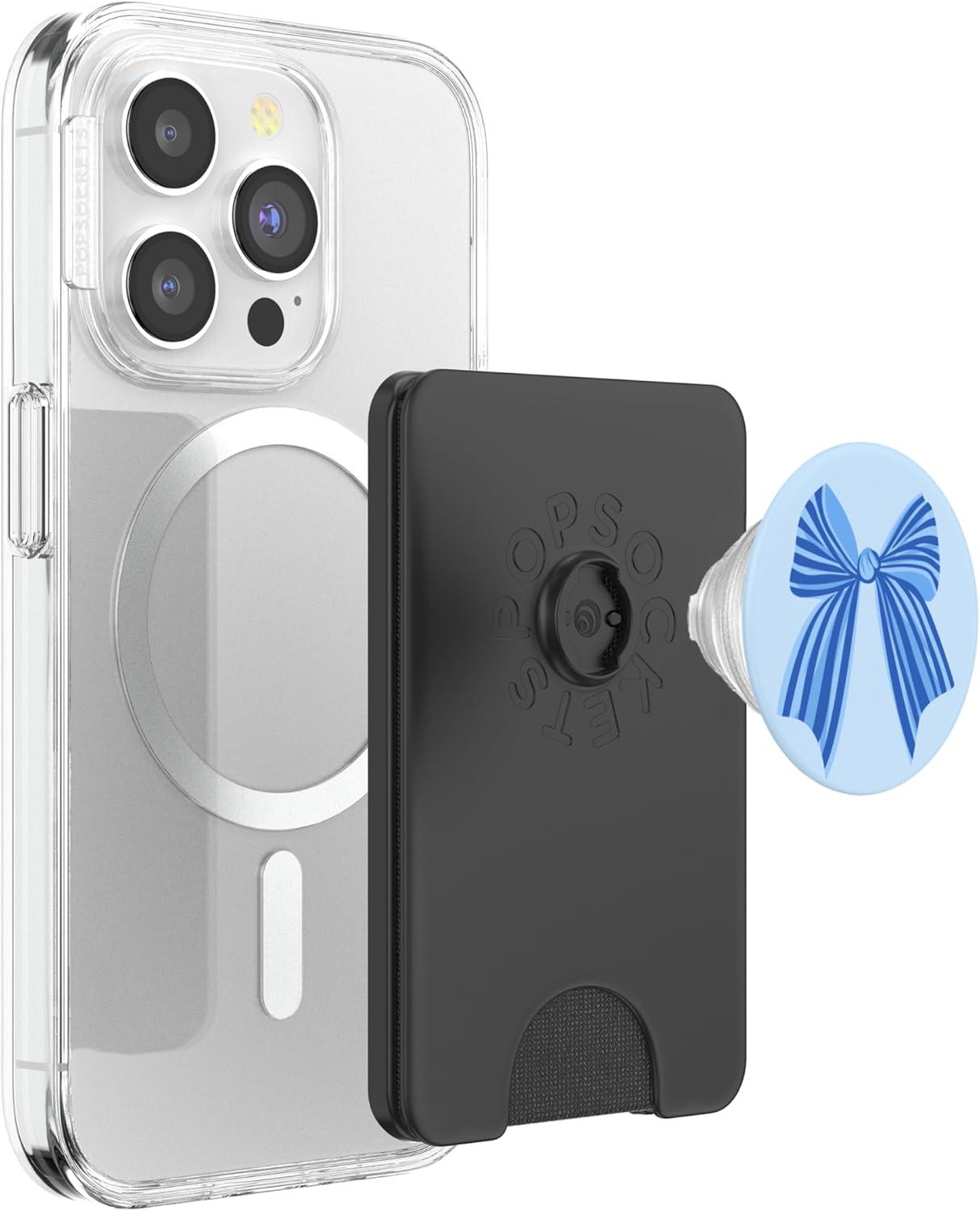 image:imagePopSockets Phone Grip Blue Striped Bow PopSockets PopGrip for MagSafeMagnetic PopWallet