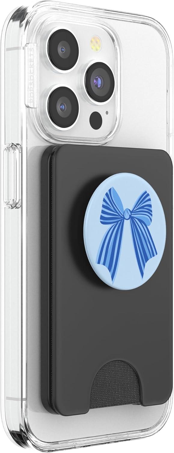 image:imagePopSockets Phone Grip Blue Striped Bow PopSockets PopGrip for MagSafeMagnetic PopWallet