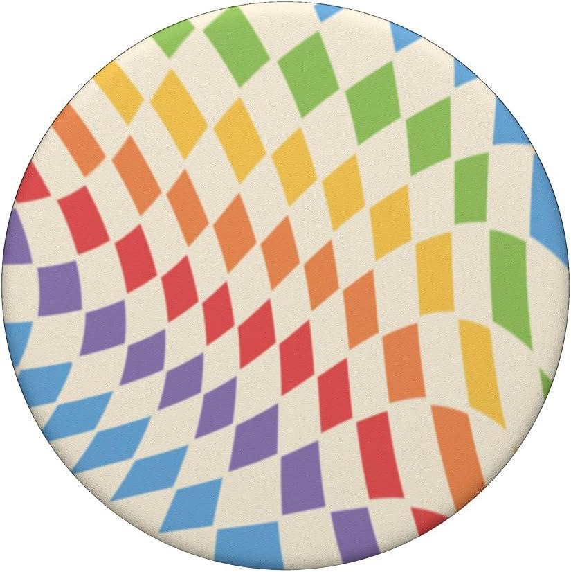 image:imagePopSockets Phone Grip Checker Wavy Rainbow PopSockets PopGrip for MagSafeAdhesive PopGrip