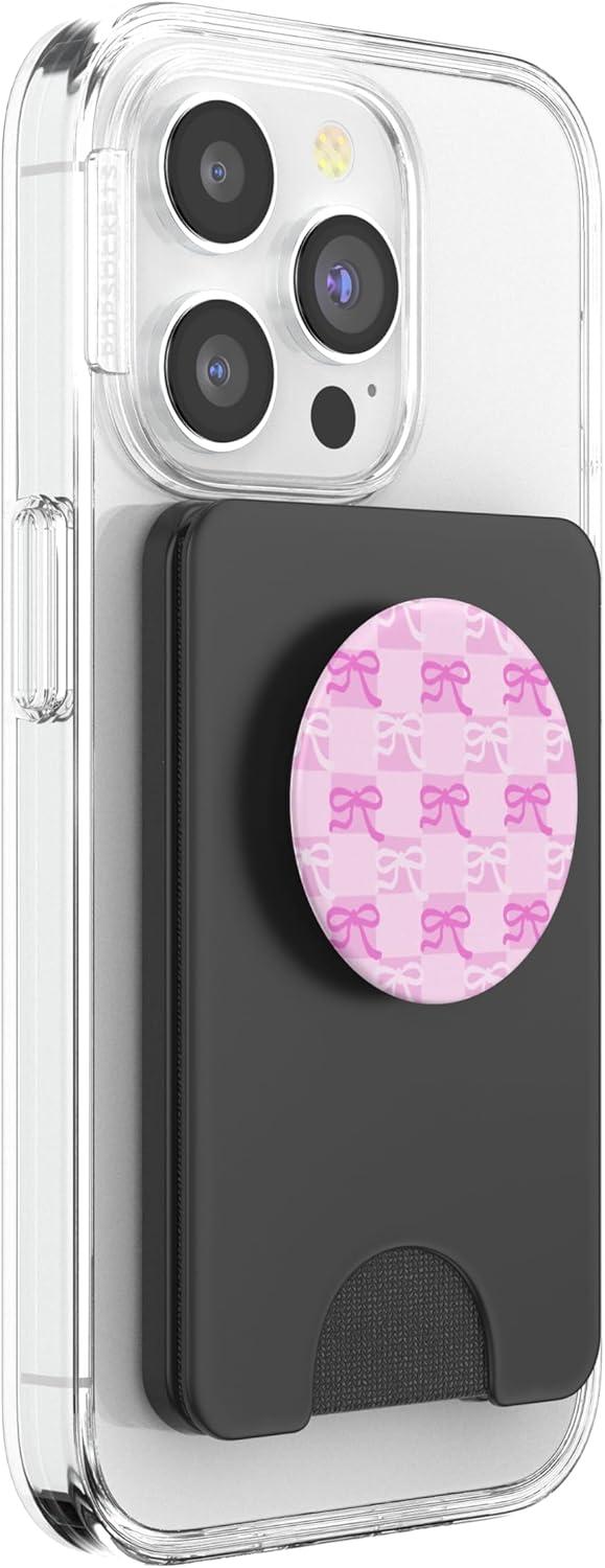 image:imagePopSockets Phone Grip Pink amp White Bow Checker PopSockets PopGrip for MagSafeMagnetic PopWallet