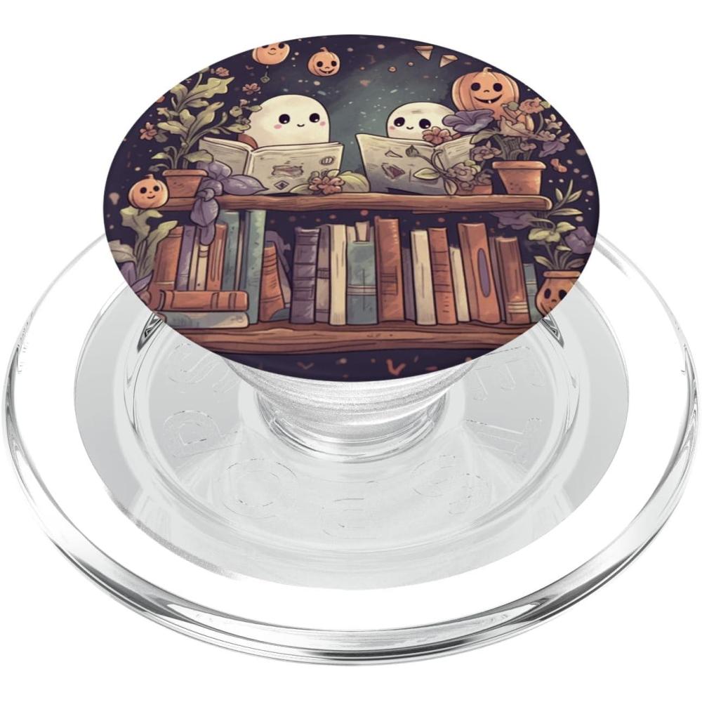 image:imageCute Ghosts Reading Books Halloween Librarian Book Lover PopSockets Adhesive PopGripMagnetic PopGrip