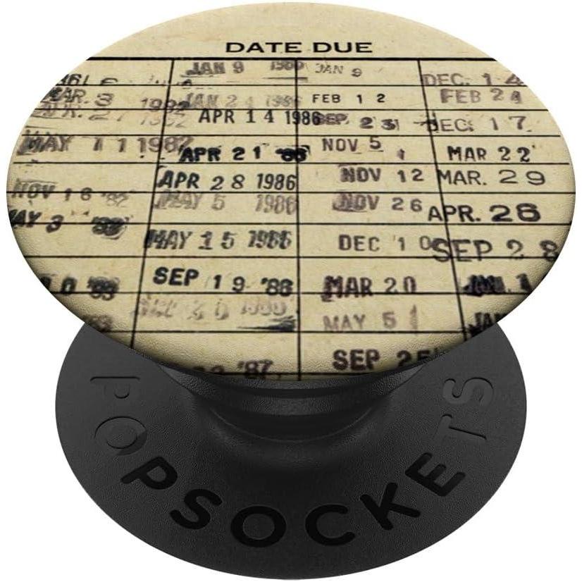 image:imageLibrary Due Date Cards Stamp Book Return Librarian Vintage PopSockets PopGrip for MagSafeAdhesive PopGrip