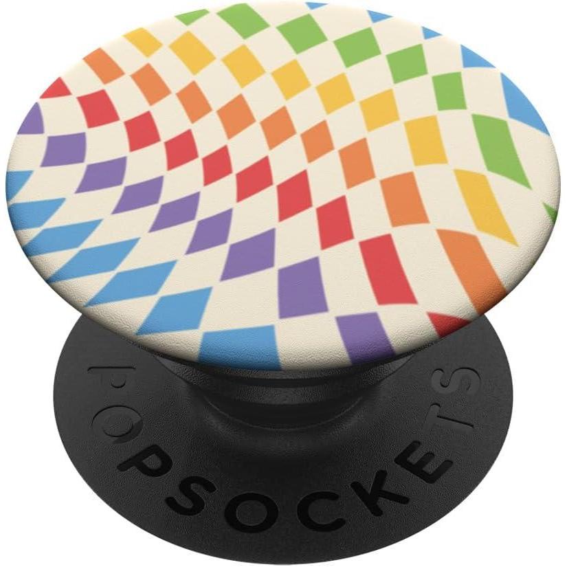 image:imagePopSockets Phone Grip  Checker Wavy Rainbow PopSockets PopGrip for MagSafeAdhesive PopGrip