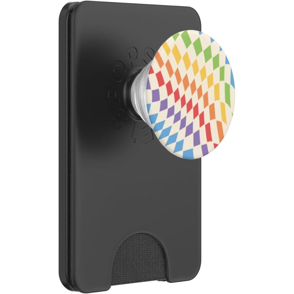image:imagePopSockets Phone Grip Checker Wavy Rainbow PopSockets PopGrip for MagSafeMagnetic PopWallet