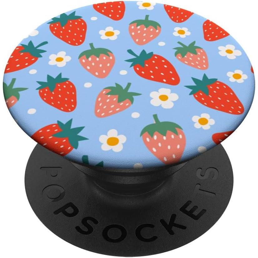 image:imagePopSockets Phone Grip  Floral Blue Strawberry Patch PopSockets PopGrip for MagSafeAdhesive PopGrip
