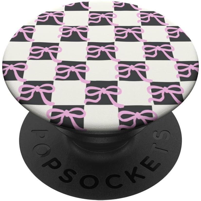 image:imagePopSockets Phone Grip Pink amp Black Bow Checker PopSockets PopGrip for MagSafeAdhesive PopGrip