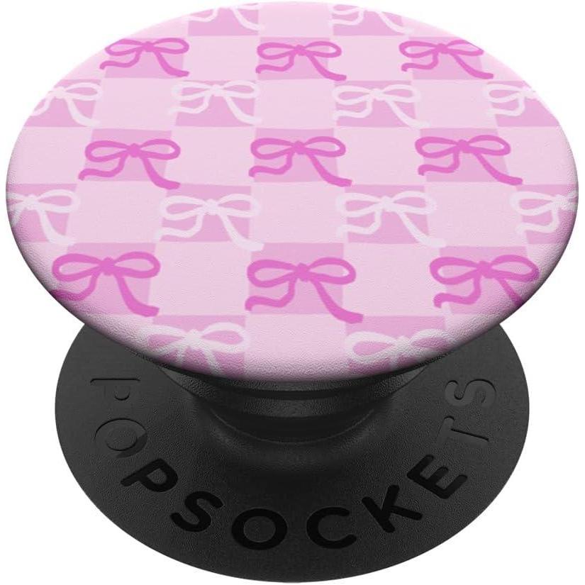 image:imagePopSockets Phone Grip  Pink amp White Bow Checker PopSockets PopGrip for MagSafeAdhesive PopGrip