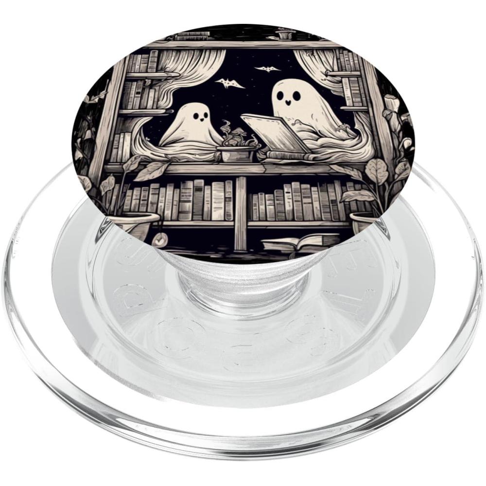 image:imageSpooky Ghosts Reading Books Library Bookworm Retro Bookish PopSockets Adhesive PopGripMagnetic PopGrip