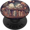 Cute Ghosts Reading Books Halloween Librarian Book Lover PopSockets Adhesive PopGrip(Adhesive PopGrip)