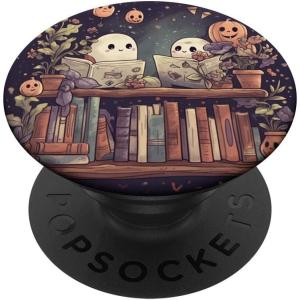 Cute Ghosts Reading Books Halloween Librarian Book Lover PopSockets Adhesive PopGrip(Adhesive PopGrip)
