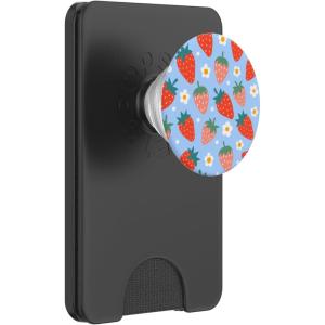 PopSockets Phone Grip – Floral Blue Strawberry Patch PopSockets PopGrip for MagSafe(Magnetic PopWallet)