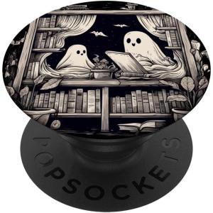 Spooky Ghosts Reading Books Library Bookworm Retro Bookish PopSockets Adhesive PopGrip(Adhesive PopGrip)