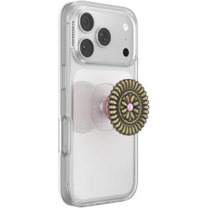 PopSockets Phone Grip for MagSafe, Magnetic Holder, Phone Stand, Enamel – Enamel Stamped Black(Enamel Stamped Pink Adhesive)