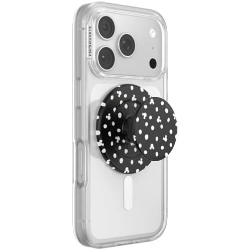 image:imagePopSockets Phone Grip for MagSafe Secure Magnetic Phone Grip amp Stand HandsFree Kickstand Wireless Charging Compatible Disney Heart Two CuteMickey Polka Dot Black