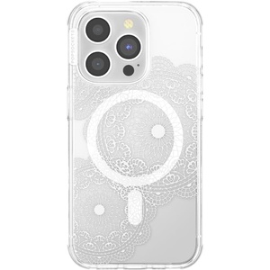 PopSockets iPhone 16 Pro Case Compatible with MagSafe, Phone Case for iPhone 16 Pro, Wireless Charging Compatible, Case Only – Black Lace(Doily Life)