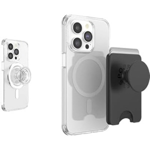 Bundle of PopSockets Phone Grip for MagSafe, Magnetic Holder, Phone Stand – Clear + PopSockets Phone Wallet for MagSafe, Phone Card Holder with Grip, Black – Black