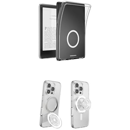image:imageBundle of PopSockets Kindle 2021 Case 11th Gen 68 amp Signature Edition Protective Cover with Builtin MagSafeCompatible Ring Clear KickOut Grip for MagSafe Magnetic Stand Clear Glitter