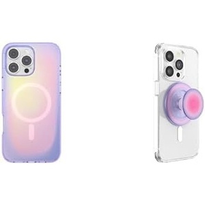 Bundle of PopSockets iPhone 16 Pro Max Phone Case with MagSafe, Wireless Charging Compatible, Purple – Aura + PopSockets Phone Grip for MagSafe, Magnetic Holder, Phone Stand, Cute Pink – Aura