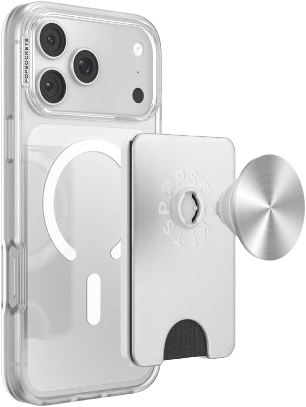 image:imagePopSockets KickOut Wallet for MagSafe Adjustable Kickstand Magnetic Stand Silver Silver Radial