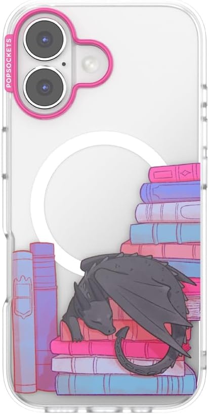 image:imagePopSockets iPhone 16 Phone Case with MagSafe Wireless Charging Compatible Bookish Spooky Book Club SmokeCurled Up With a Good Book