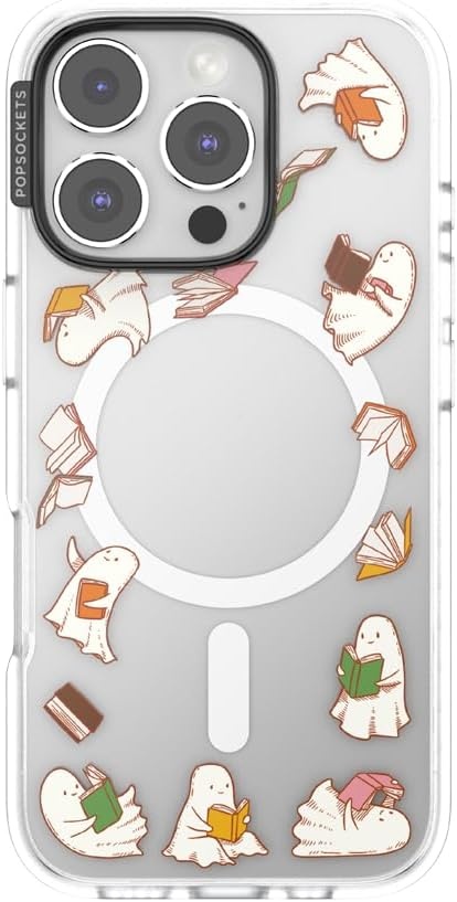 image:imagePopSockets iPhone 16 Phone Case with MagSafe Wireless Charging Compatible Bookish Spooky Book Club SmokeSpooky Book Club Clear