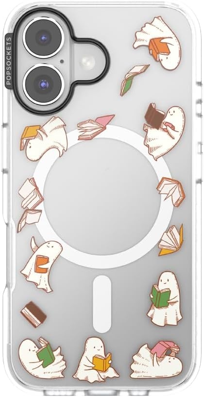 image:imagePopSockets iPhone 16 Phone Case with MagSafe Wireless Charging Compatible Bookish Spooky Book Club SmokeSpooky Book Club Clear