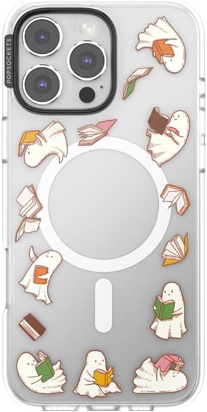 image:imagePopSockets iPhone 16 Phone Case with MagSafe Wireless Charging Compatible Bookish Spooky Book Club SmokeSpooky Book Club Clear