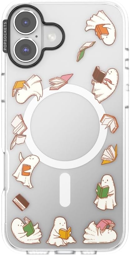 image:imagePopSockets iPhone 16 Phone Case with MagSafe Wireless Charging Compatible Bookish Spooky Book Club SmokeSpooky Book Club Clear