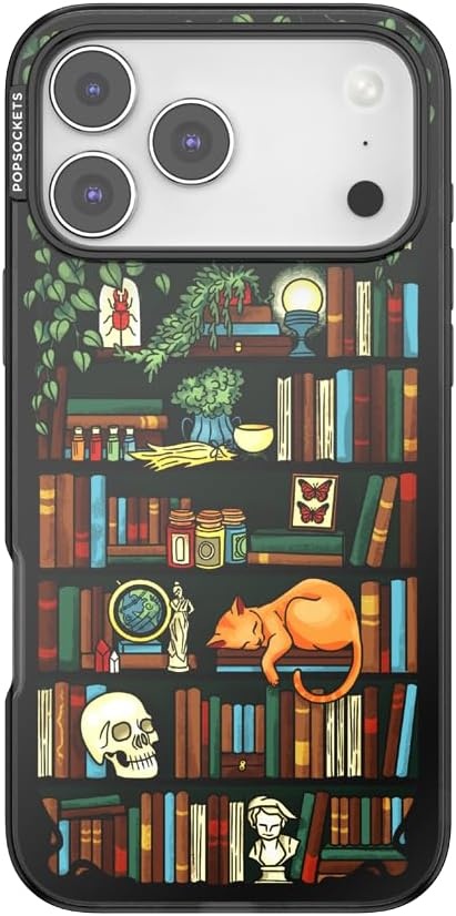 image:imagePopSockets iPhone 16 Phone Case with MagSafe Wireless Charging Compatible Bookish Spooky Book Club SmokeStoried Shelves