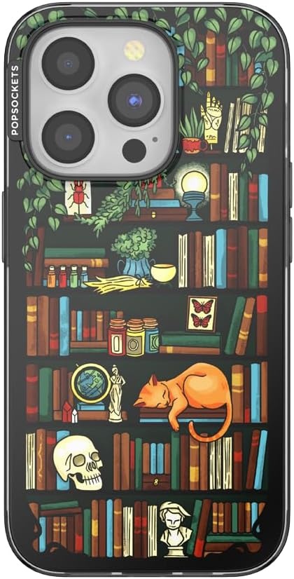 image:imagePopSockets iPhone 16 Phone Case with MagSafe Wireless Charging Compatible Bookish Spooky Book Club SmokeStoried Shelves