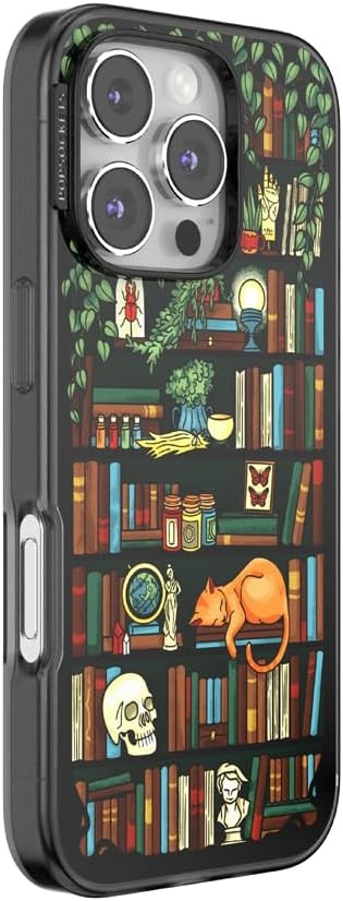 image:imagePopSockets iPhone 16 Phone Case with MagSafe Wireless Charging Compatible Bookish Spooky Book Club SmokeStoried Shelves