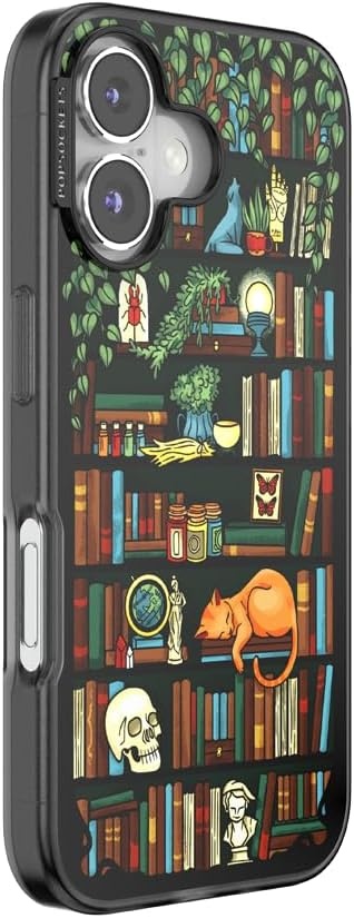image:imagePopSockets iPhone 16 Phone Case with MagSafe Wireless Charging Compatible Bookish Spooky Book Club SmokeStoried Shelves