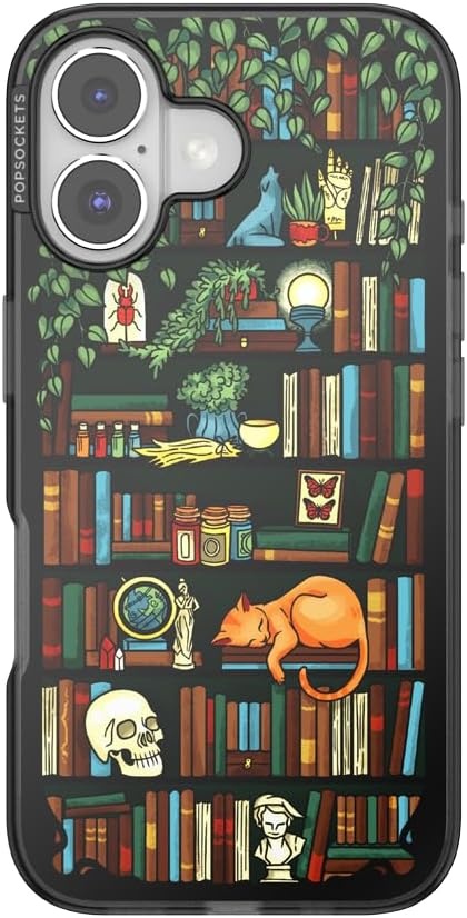 image:imagePopSockets iPhone 16 Phone Case with MagSafe Wireless Charging Compatible Bookish Spooky Book Club SmokeStoried Shelves