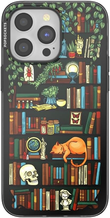 image:imagePopSockets iPhone 16 Phone Case with MagSafe Wireless Charging Compatible Bookish Spooky Book Club SmokeStoried Shelves